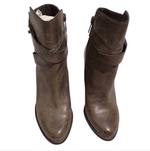 Arturo Chiang Brown Leather Ankle Boots Strap Buckle Side Zip Booties Women’s 7 - Picture 1 of 6